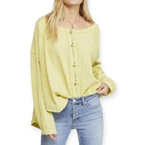 Free People We The Free Moving Mountains Slub Cotton Button Up Blouse Yellow XS